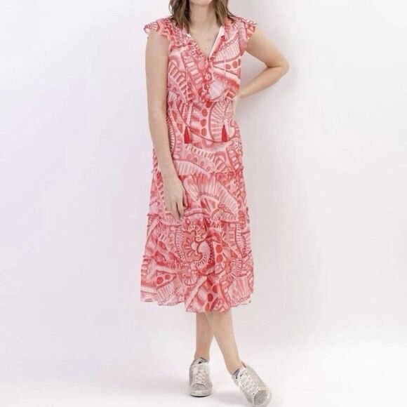 Sail to Sable Metallic Flutter Sleeve Midi Dress in Pink Kaleidoscope Size XS - Picture 1 of 8